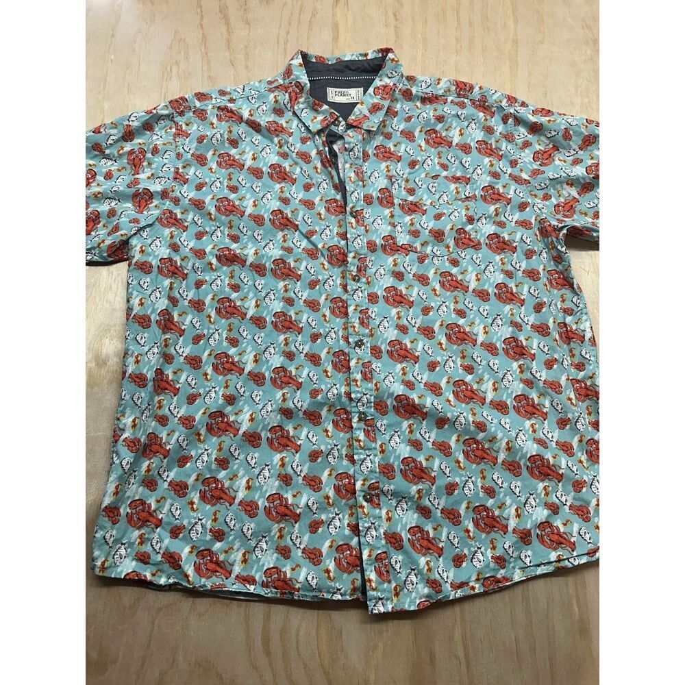 Free Planet Lobster Shirt 3x 100% Cotton Fish Teal Orange‎ Button Up Men’s